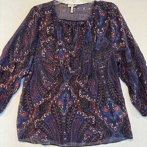 Joie Blouse Women’s Size M 100% Silk Multicolor Paisley‎ Semi-Sheer Boho